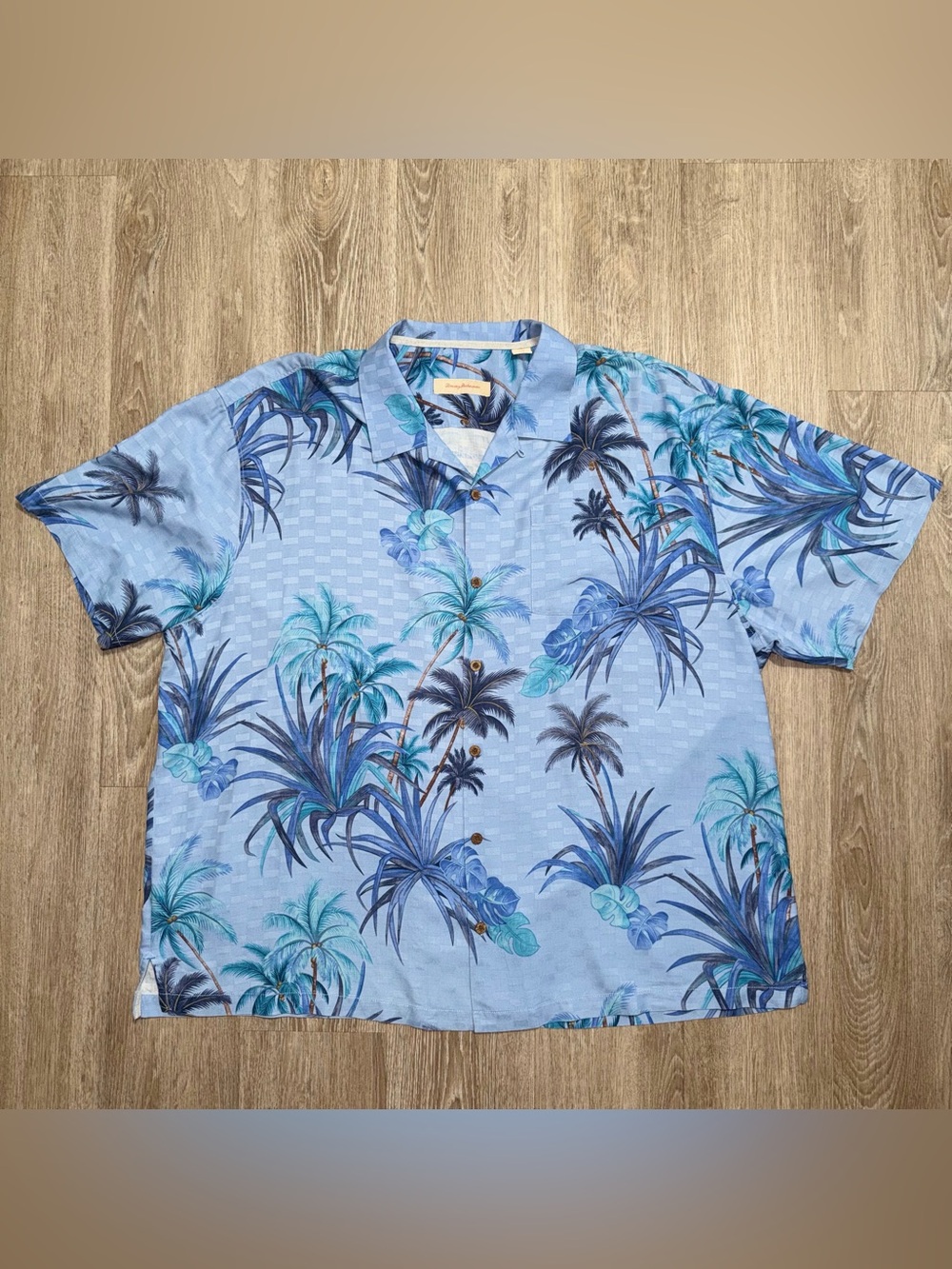 Tommy Bahama Men’s 3XB 100% Silk Blue Hawaiian Camp Shirt Palm Tree Tropical